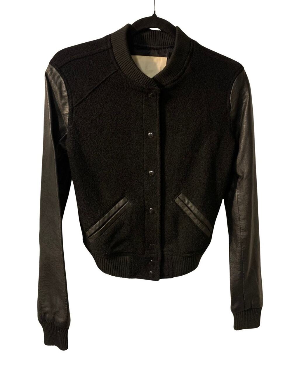 Ralph Lauren Denim & Supply Womens Cropped Varsity Jacket Size XS Black Wool